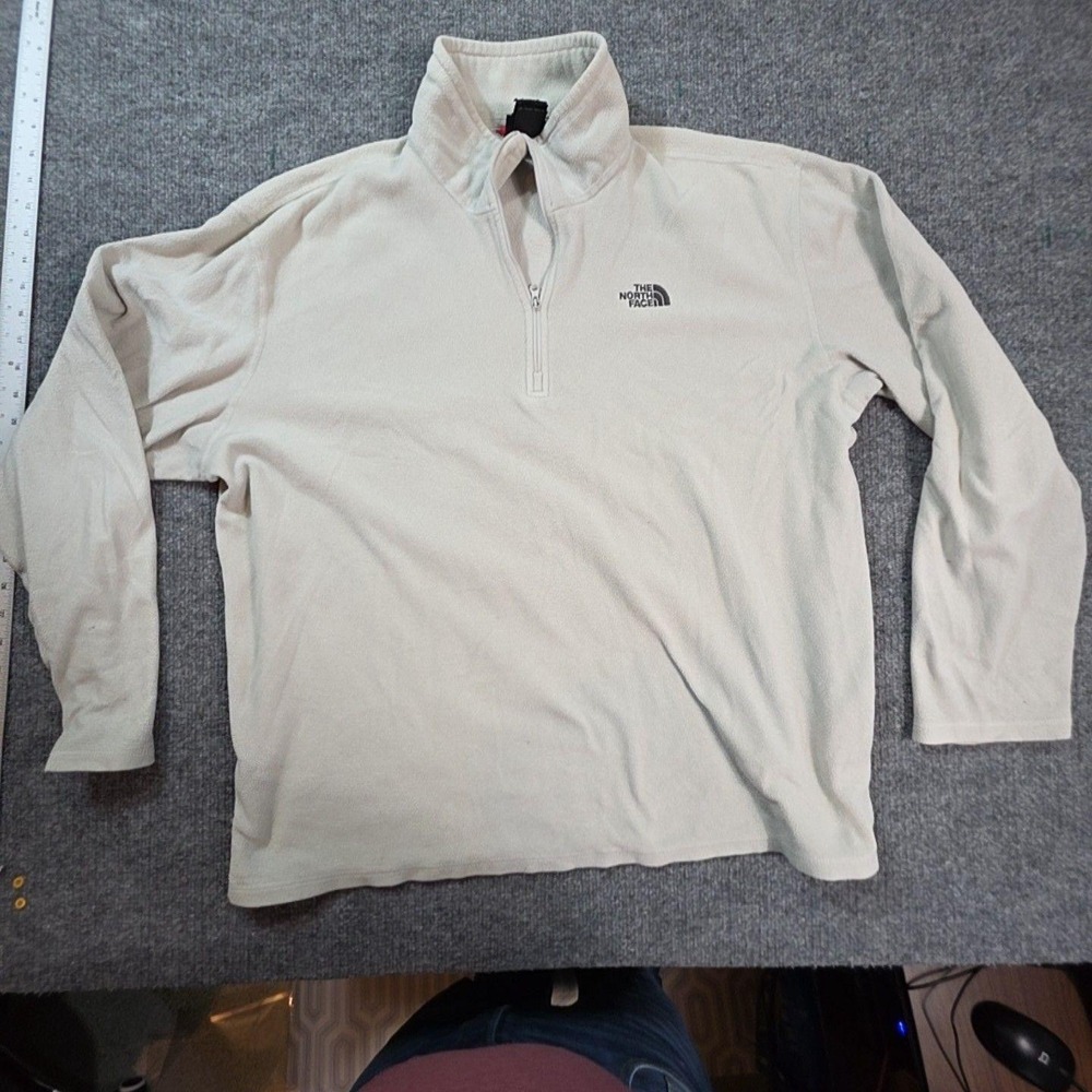 The North Face Jacket Mens XL Beige 1/4 Zip Fleece Stand Collar Hiking Outdoor